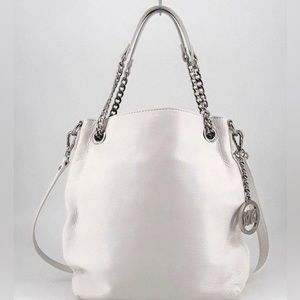 Michael Kors white pebbled leather chain handle shoulder purse